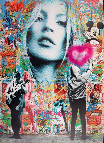 Kate Moss surrounded by Graffiti by Uri Dushy - Mixed Media Paper